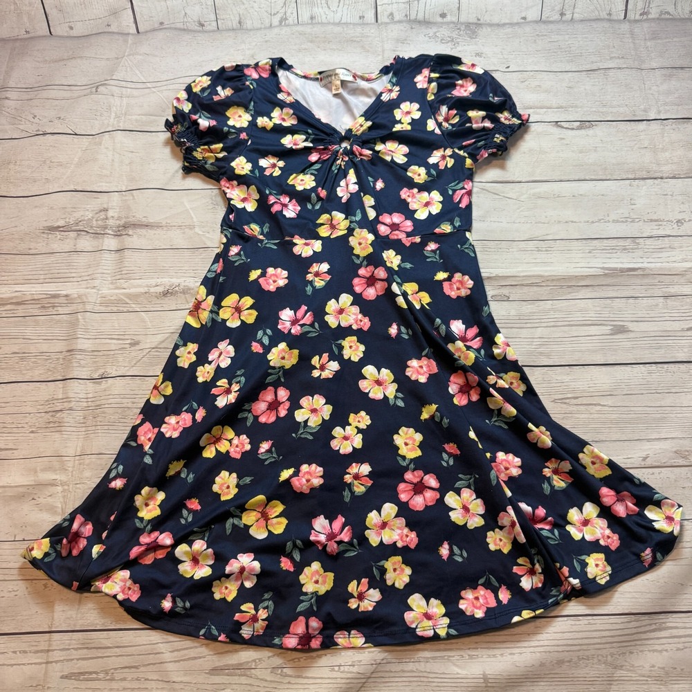 Stunning Girls Poppies and Roses Dress Wedding Party Dance Blue Youth Size Large